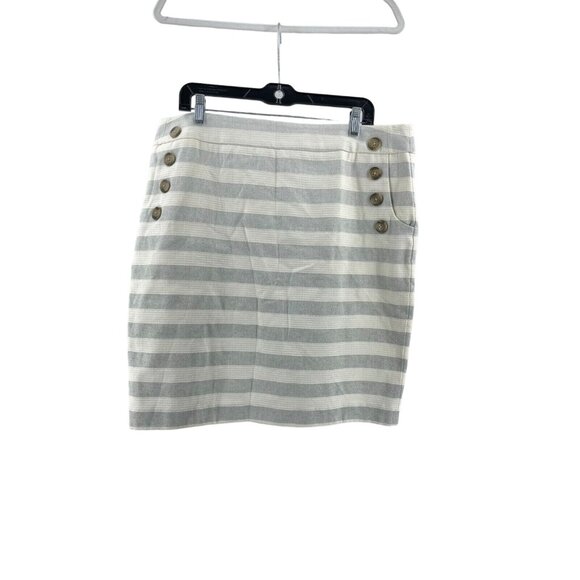 Ann Taylor Loft Women's Gray White Striped Lined Button Front Skirt Size 16 - Picture 2 of 13